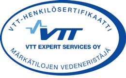 Merkki suoritetusta VTT:n märkätilojen vedeneristyssertifikaatista.